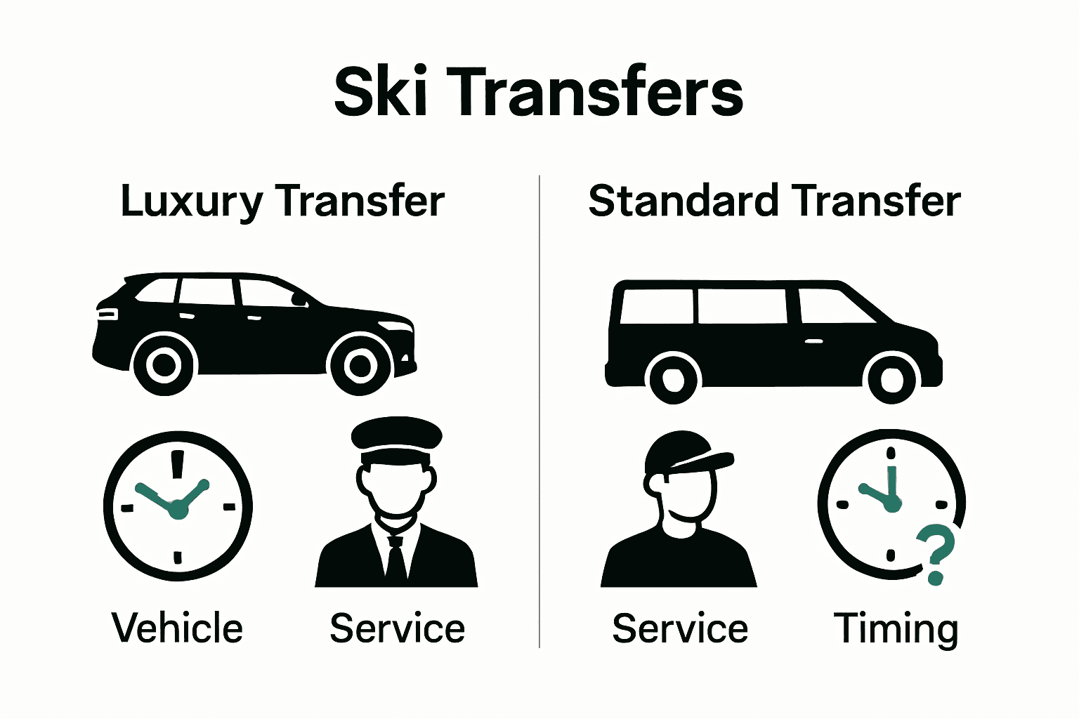 Infographic comparing luxury versus standard ski transfer features