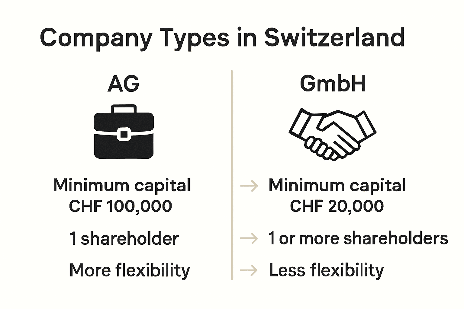 Infographic comparing Swiss AG and GmbH company types