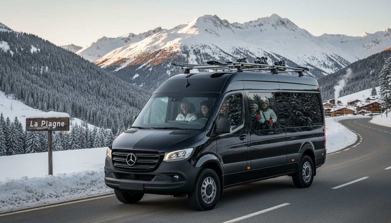 Luxury van on alpine road to La Plagne