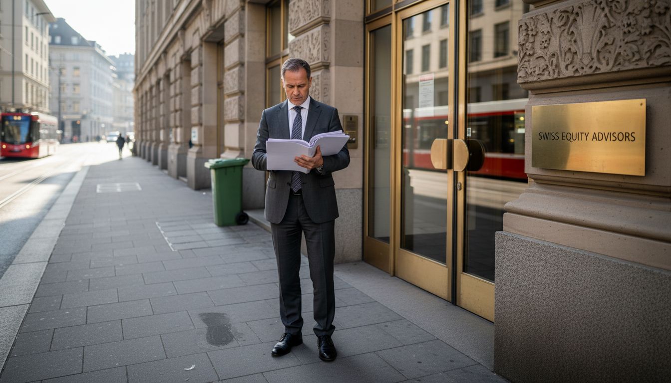 Swiss office building with business professional