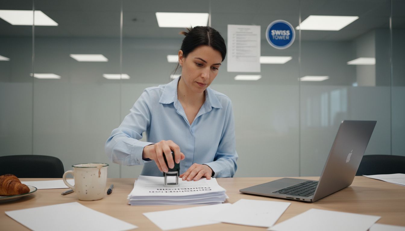 Swiss administrator processing business registration papers