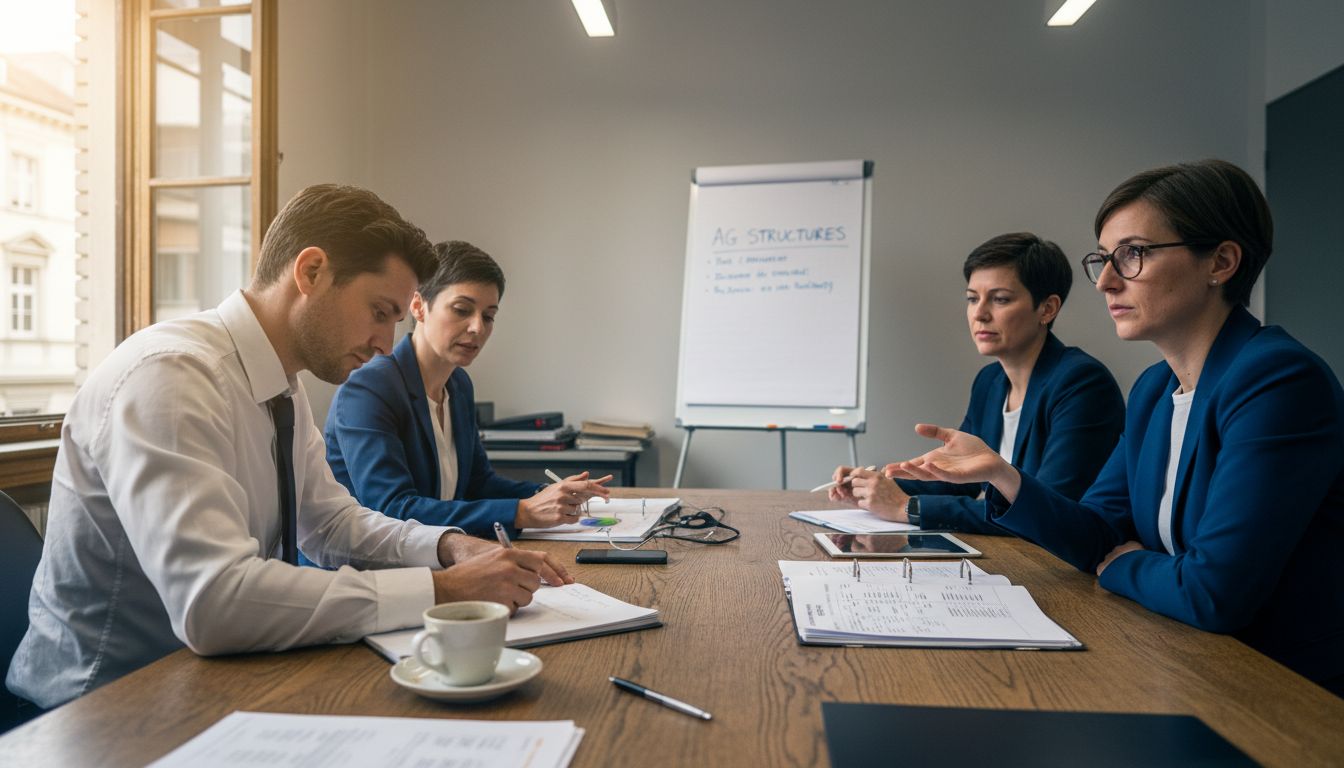 Team meeting discussing Swiss AG structure