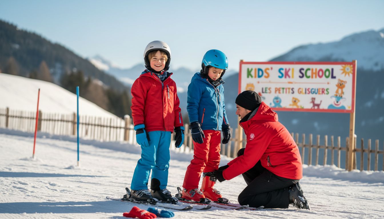 Kids at ski lesson with instructor