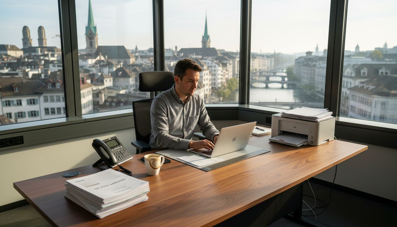 Accountant in Swiss city corner office