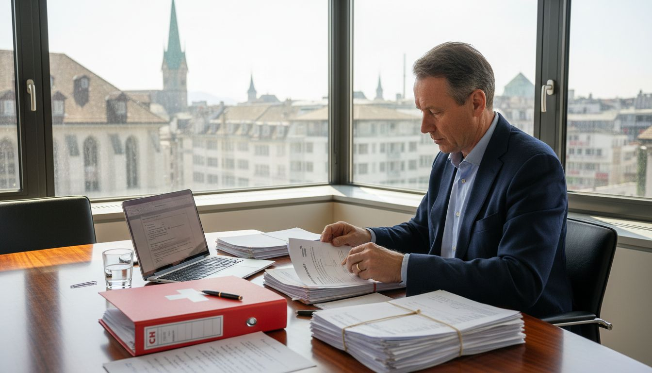 Swiss office workspace tax registration scene