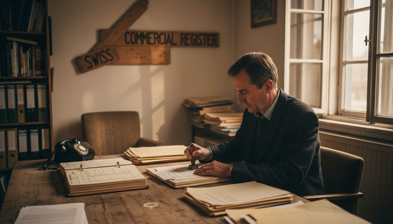 Swiss notary reviewing company documents