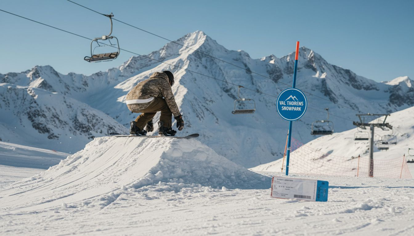 Snowboarder at Val Thorens snow park terrain