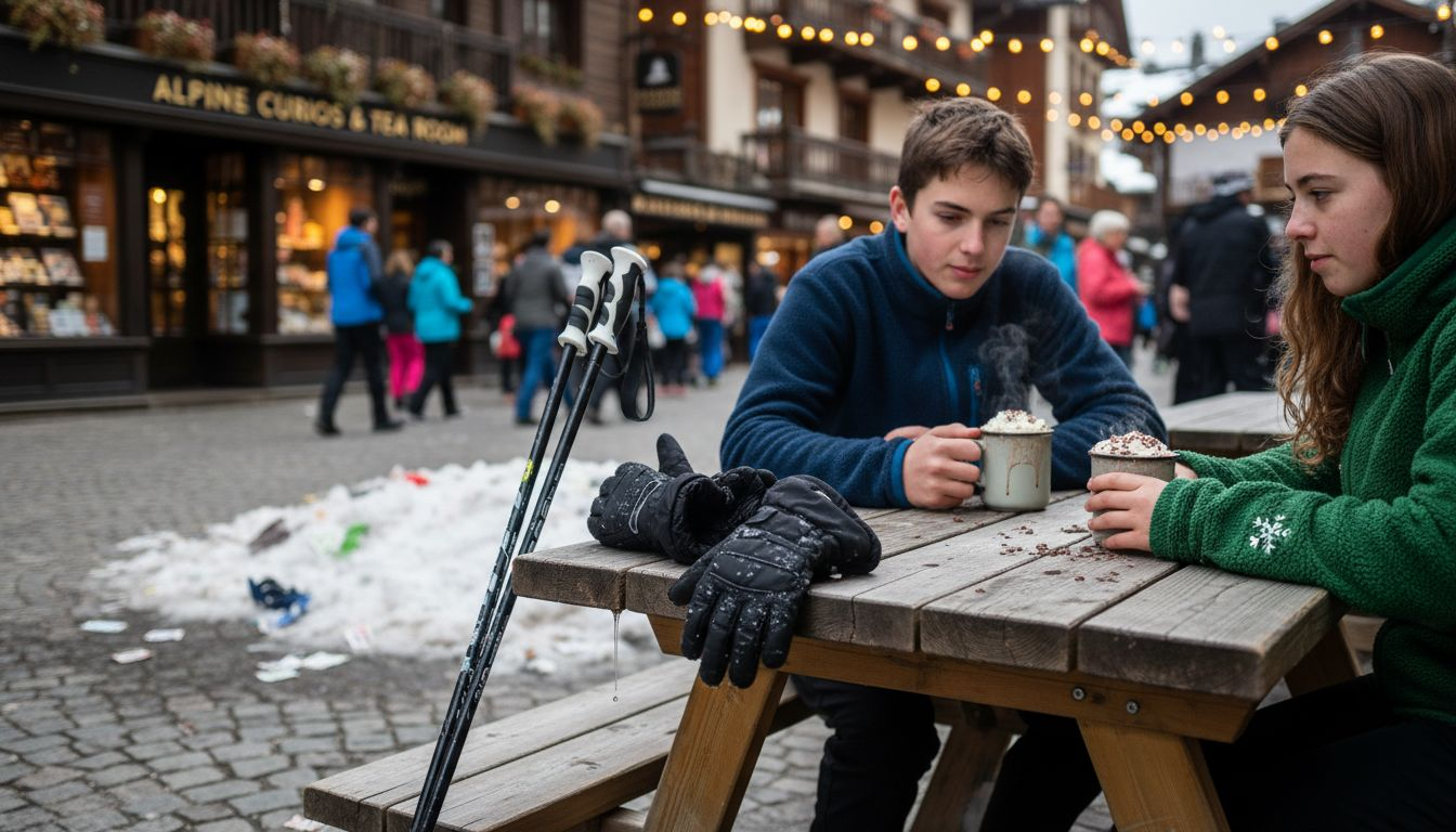 Teens enjoy hot chocolate in Morzine square