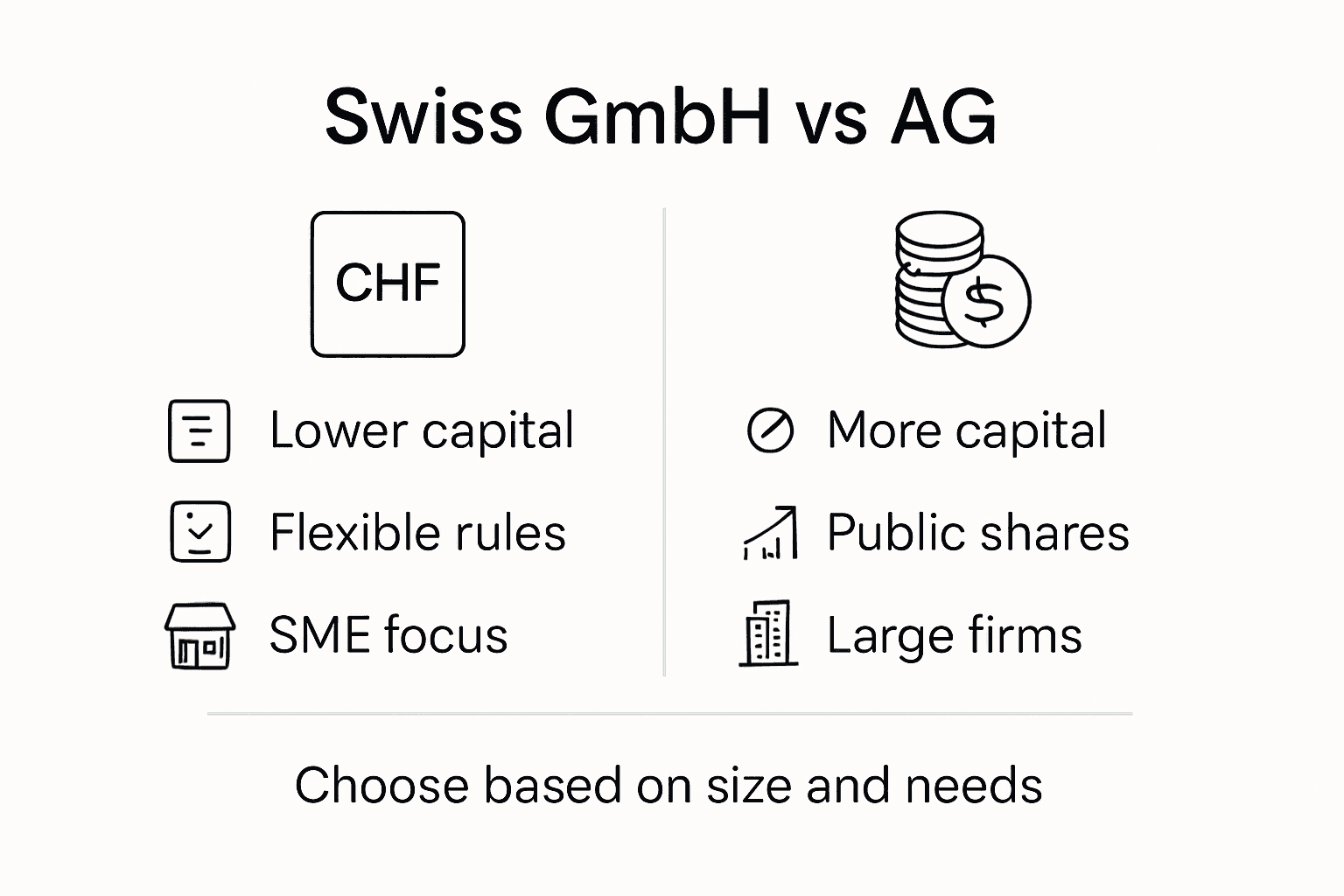 Infographic comparing Swiss GmbH and AG features