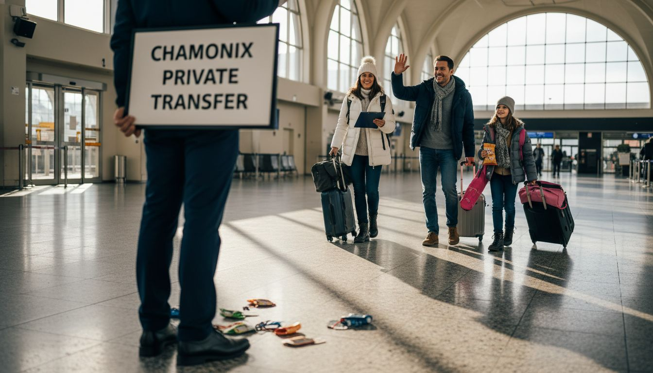 Family starting private ski transfer at Geneva Airport