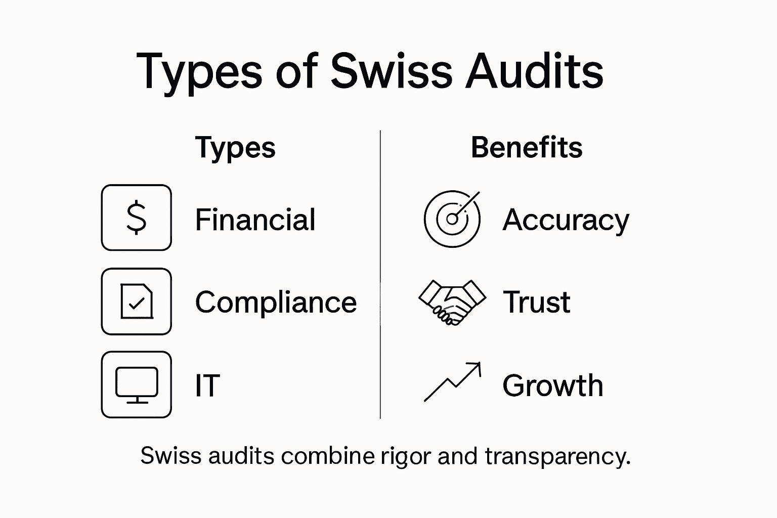 Infographic comparing Swiss audit types and benefits