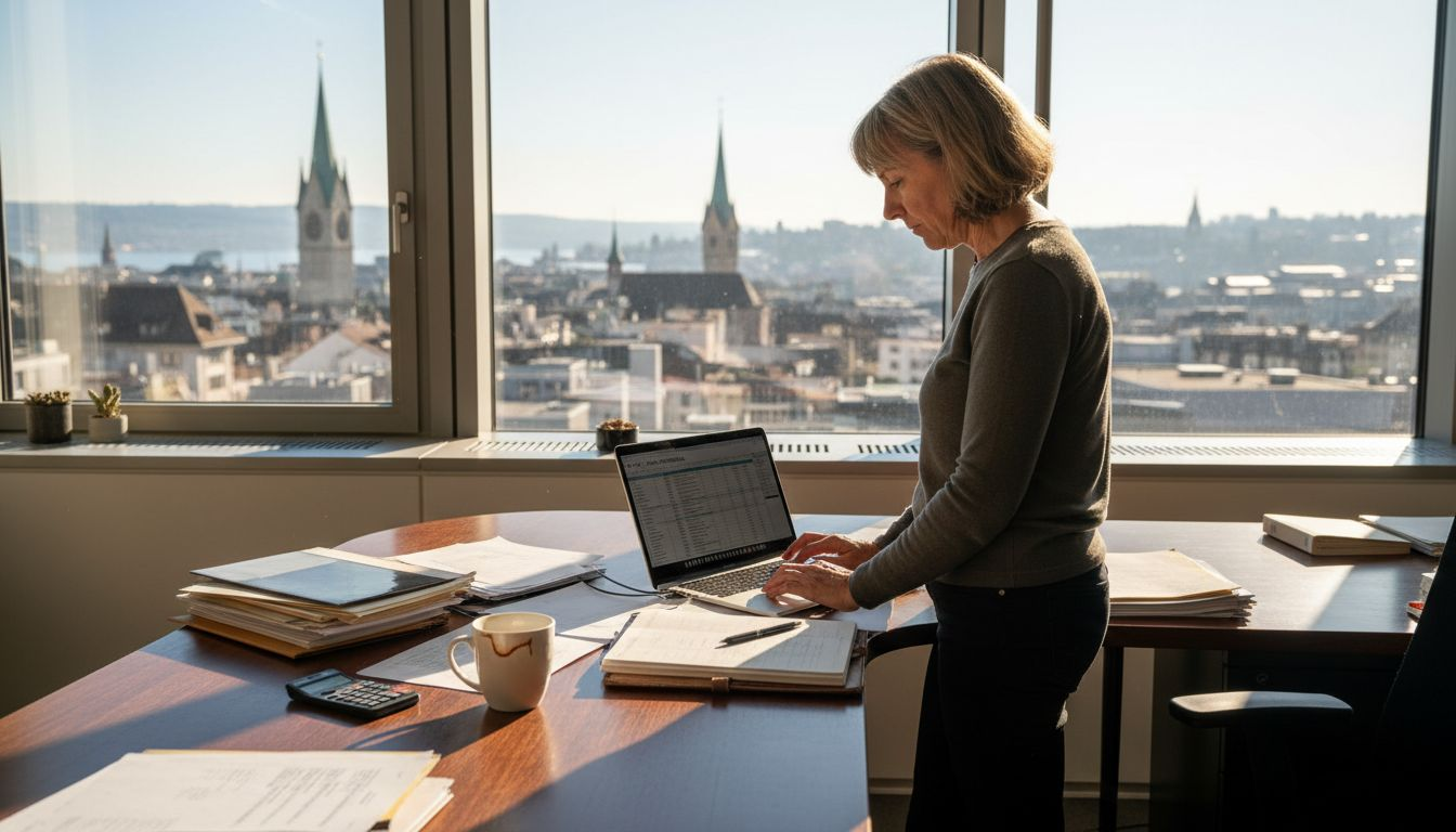 Accountant working on Swiss financial reports