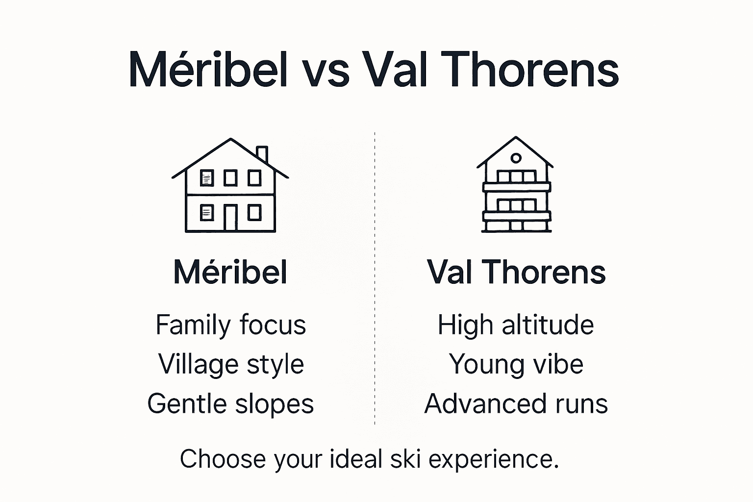 Infographic comparing Méribel and Val Thorens resorts
