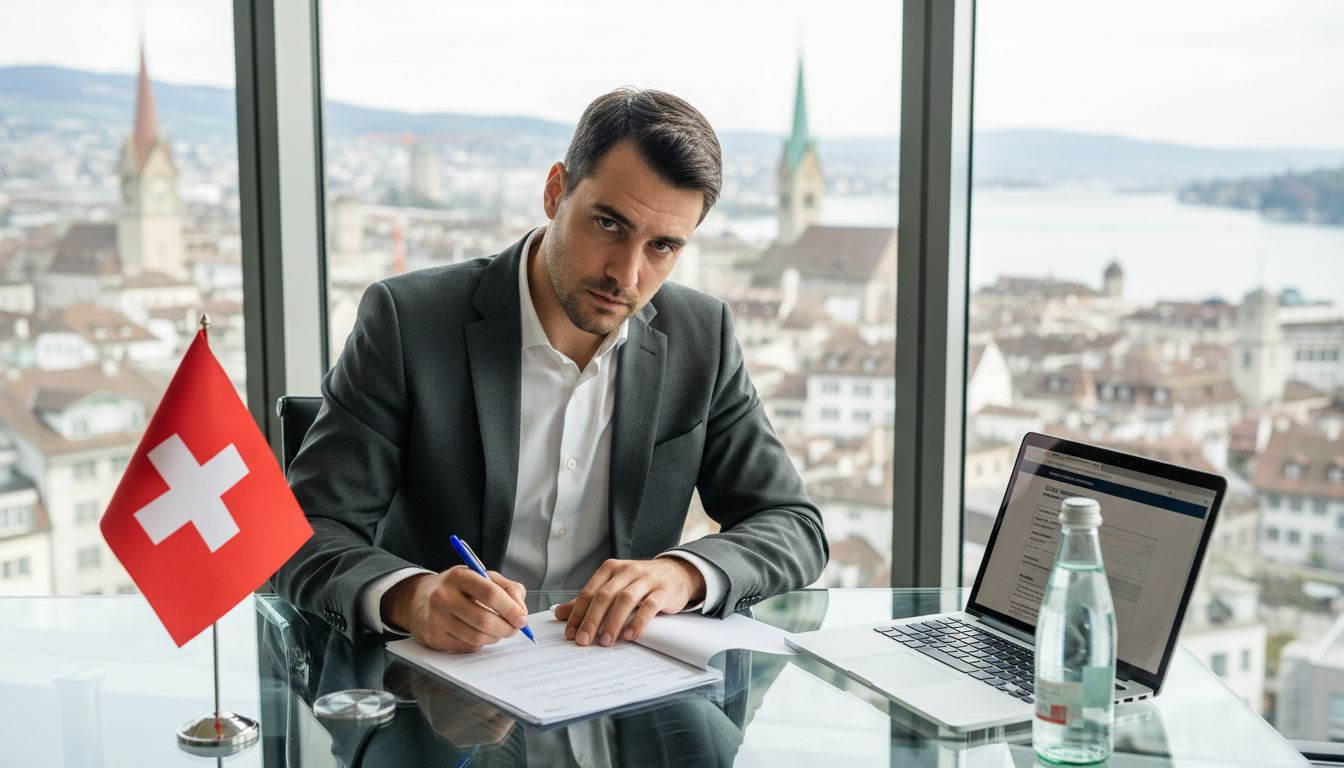 Swiss business founder signing GmbH documents