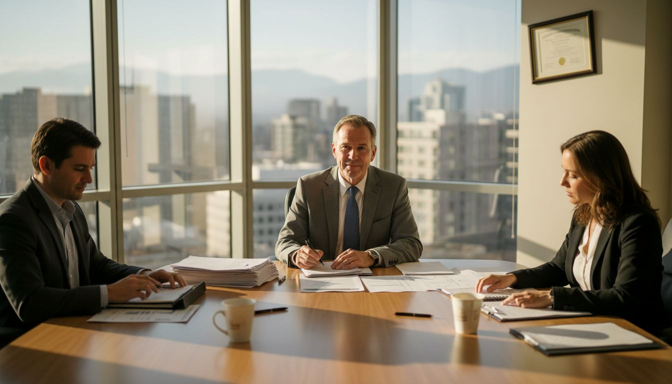 Swiss auditor team reviewing financial documents