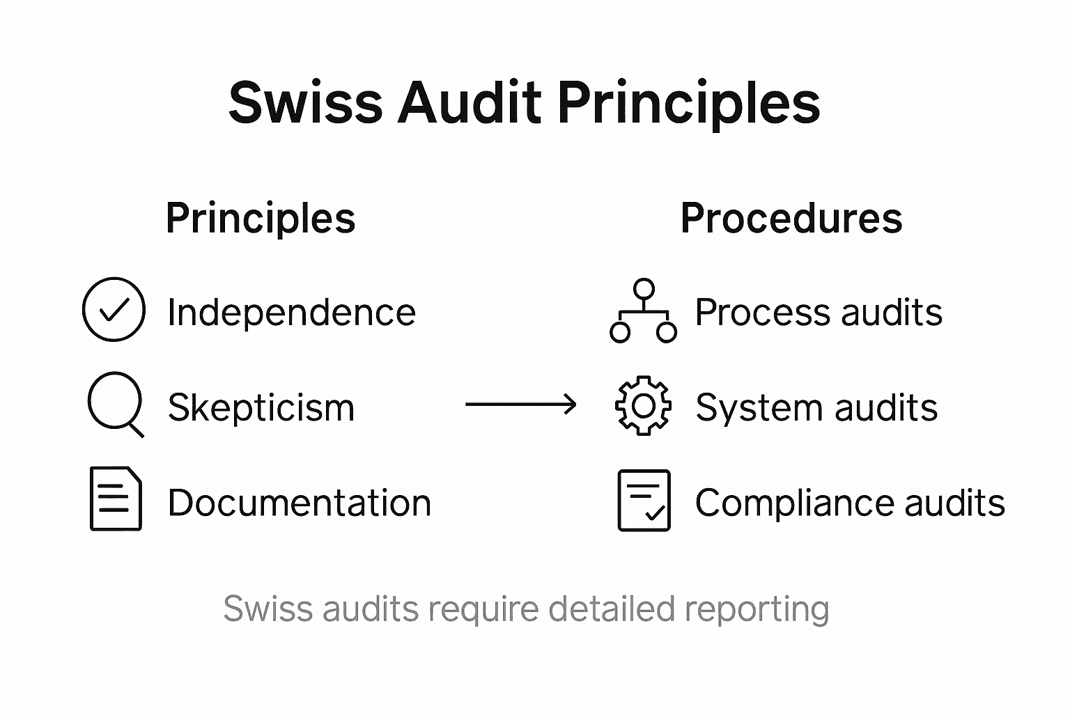 Infographic of Swiss auditing principles and procedures