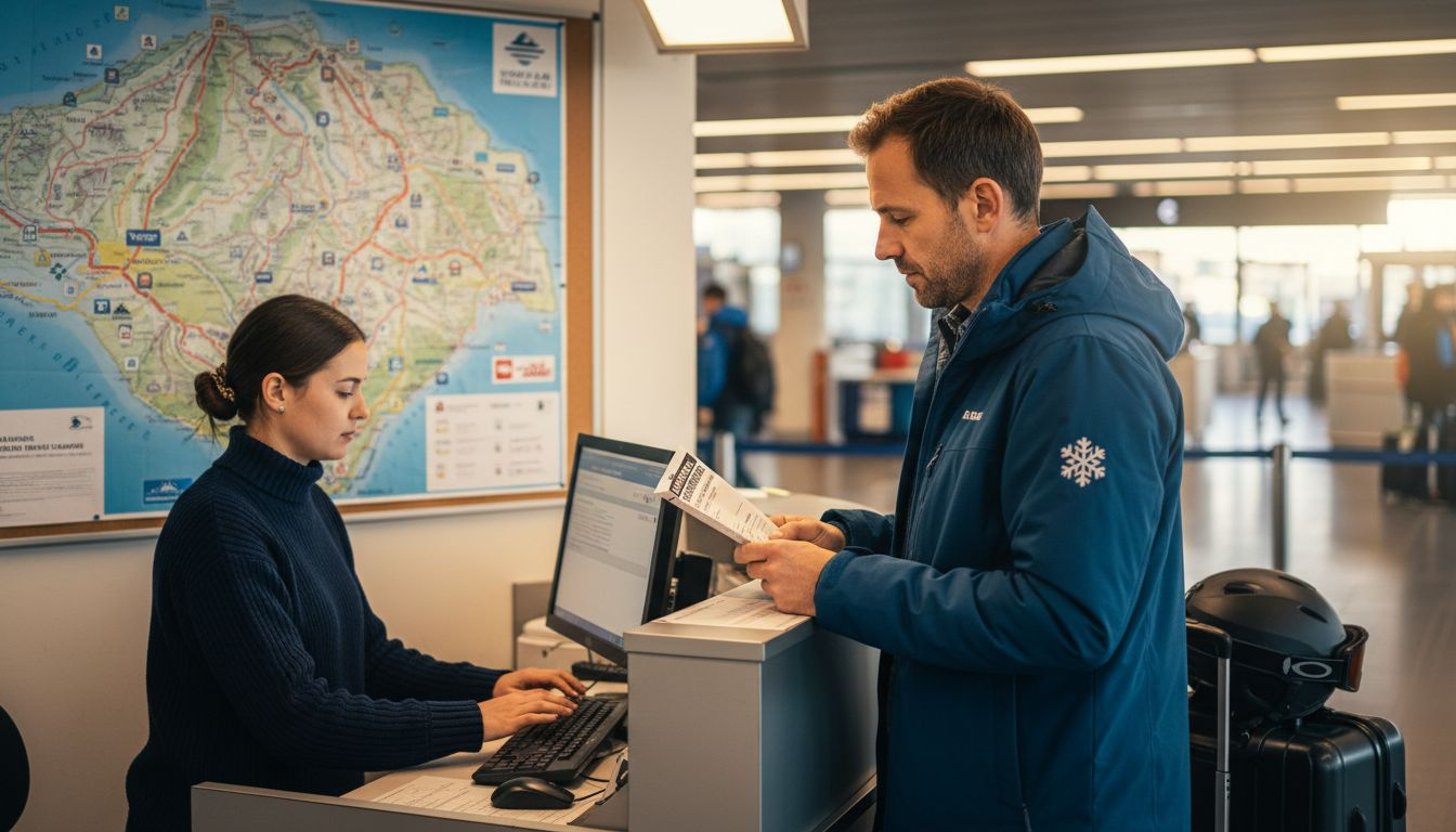 Traveler booking ski transfer desk Geneva Airport