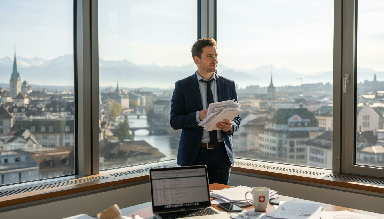 Swiss startup founder in Zurich office