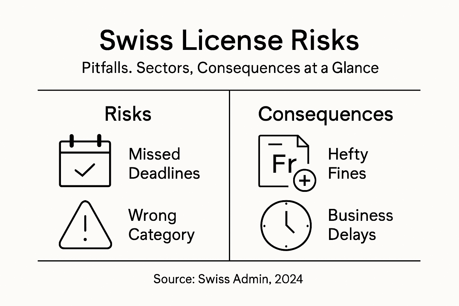 Infographic of Swiss license risks and outcomes