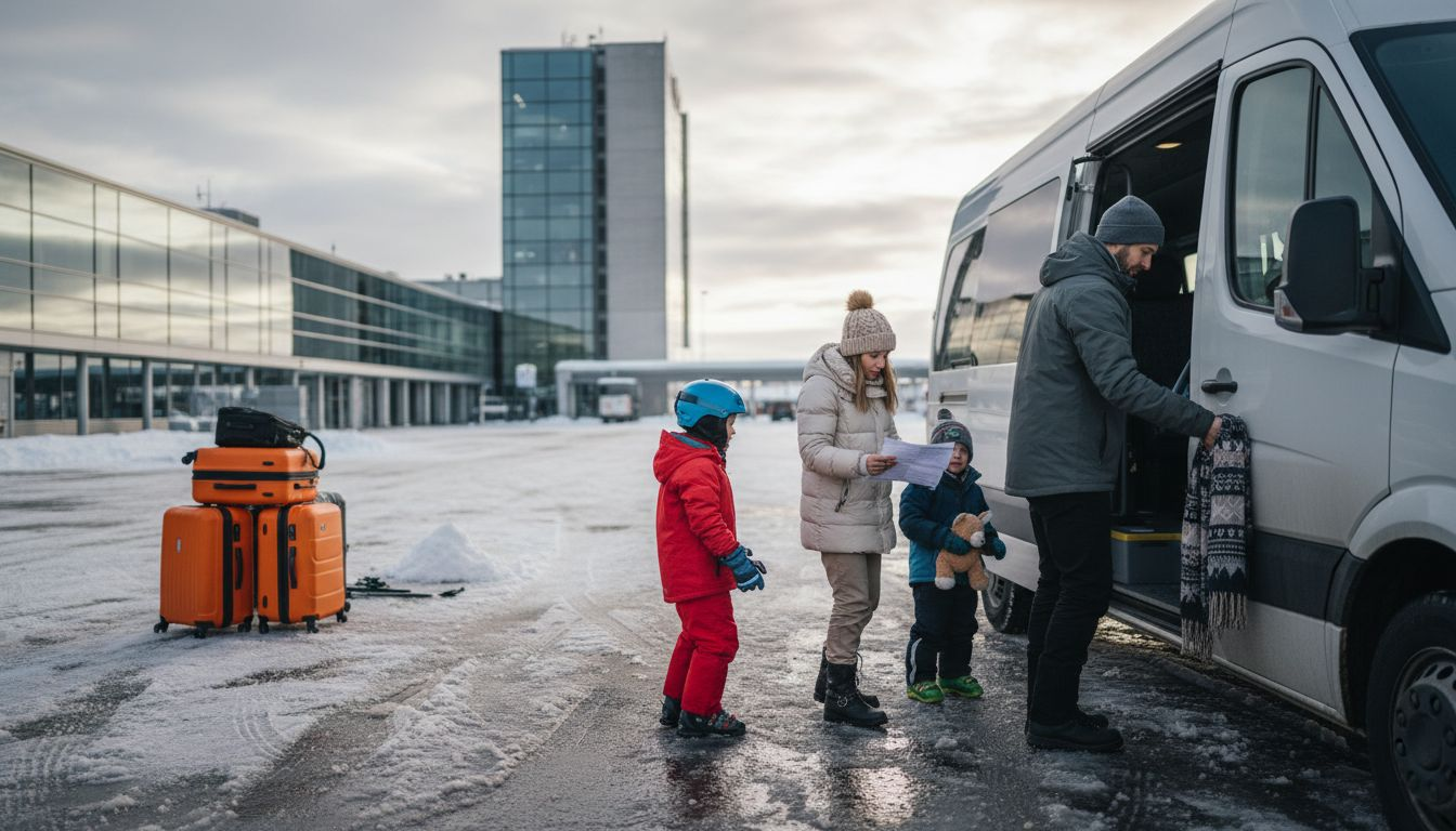 Family boarding minibus for ski transfer