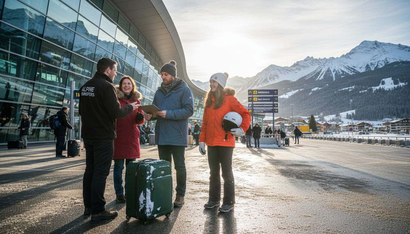 Family during ski airport transfer