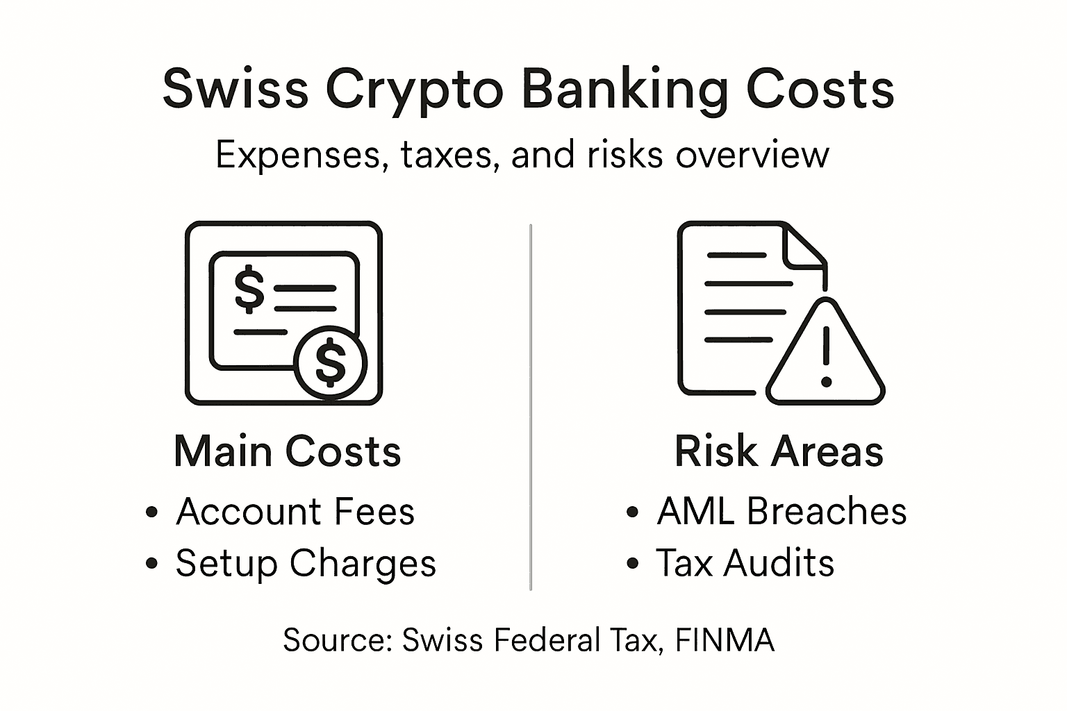 Infographic showing Swiss crypto banking costs and risks