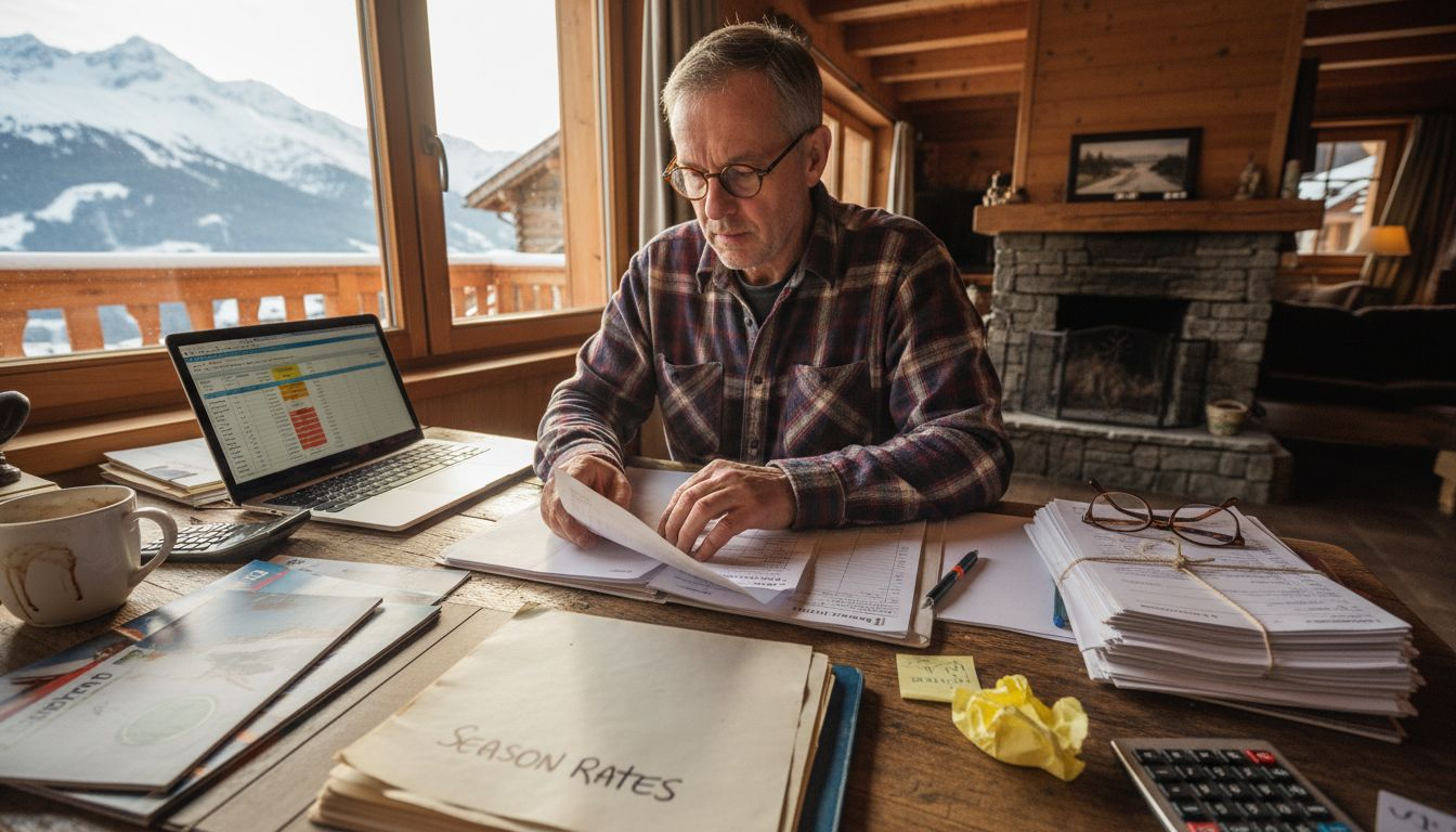 Person compares ski transfer prices desk