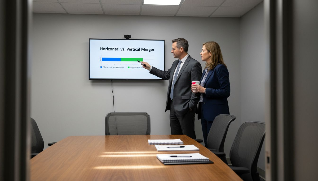 Executives review merger types chart