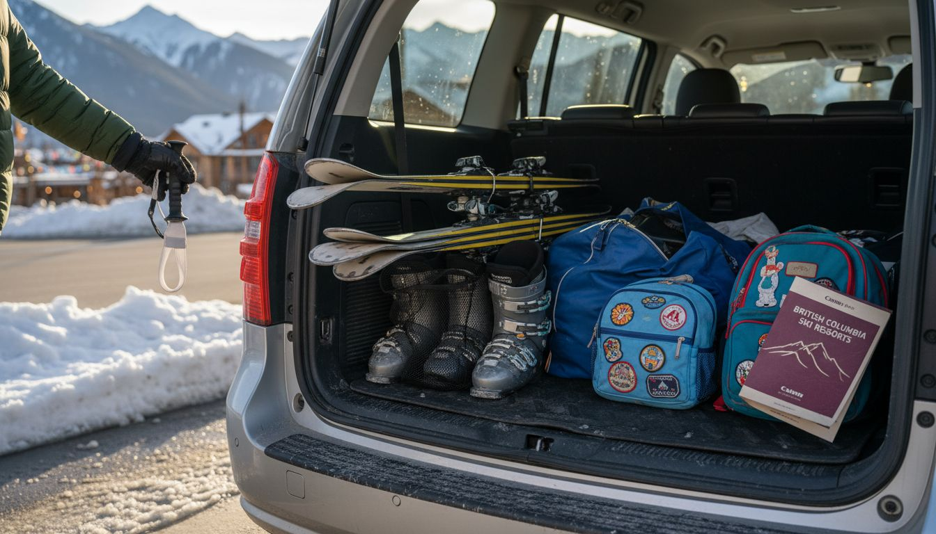 Minivan boot loaded with ski equipment