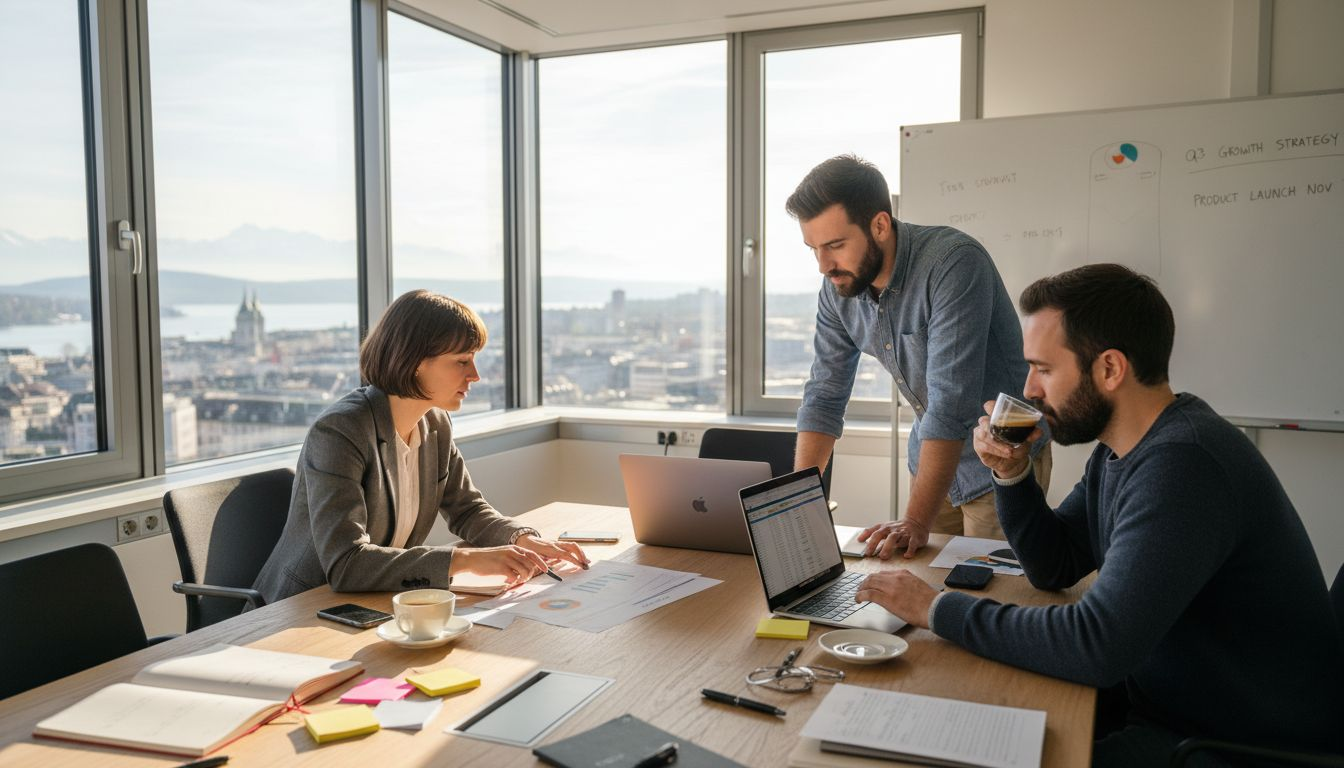 Swiss startup founders discussing business plan