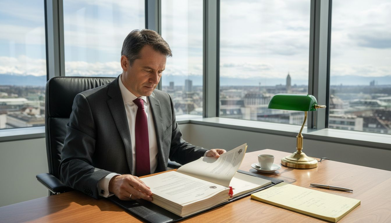 Swiss lawyer reviewing company formation paperwork