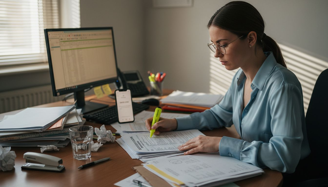 Swiss worker handling legal company paperwork