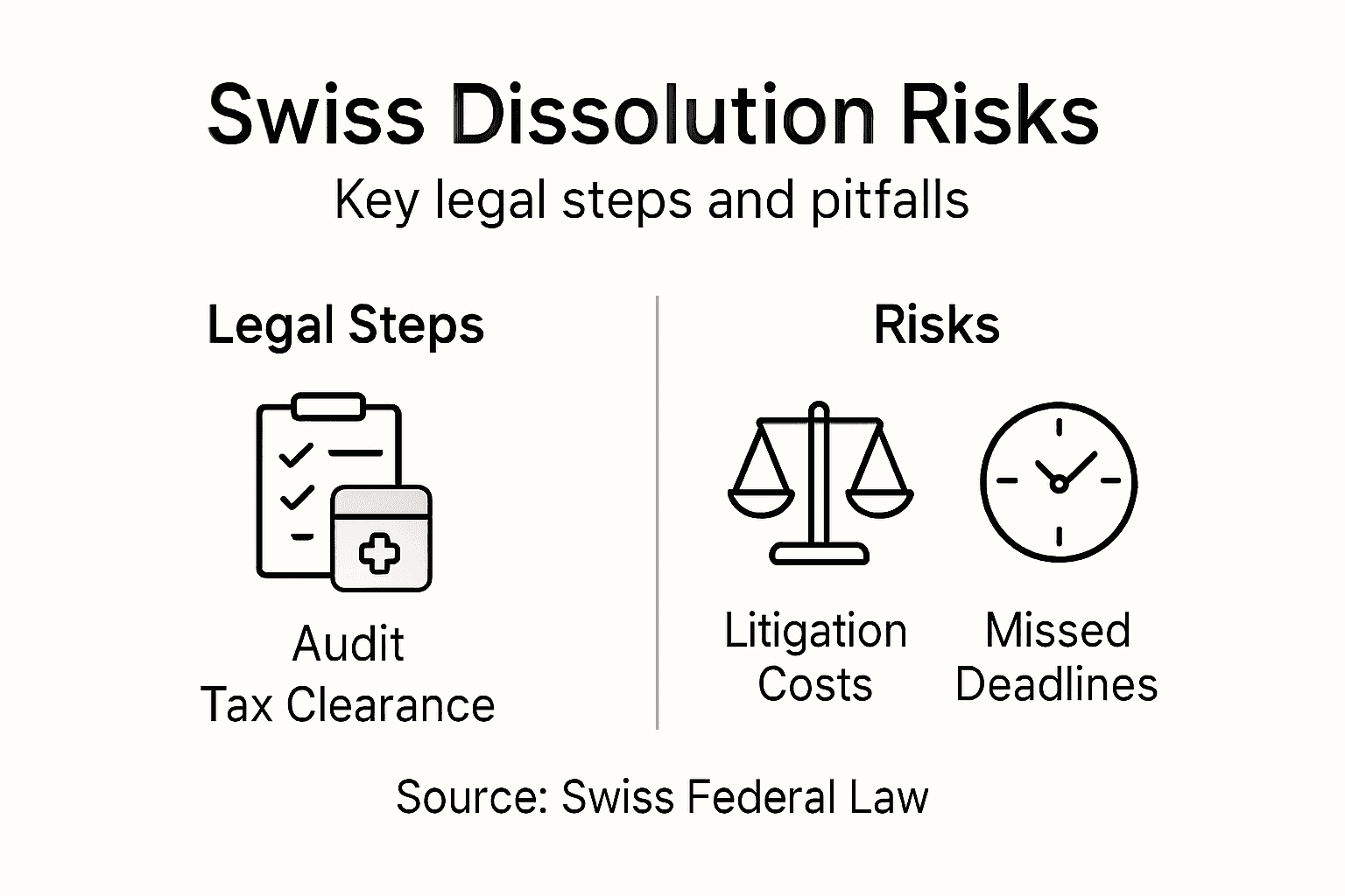Infographic showing Swiss dissolution steps and risks
