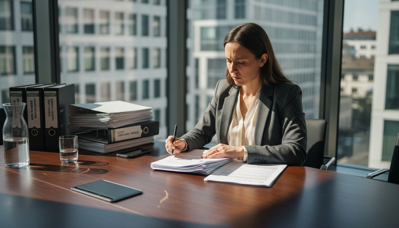 Compliance officer reviewing bank documents