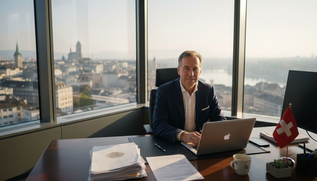 Swiss business owner in corner office