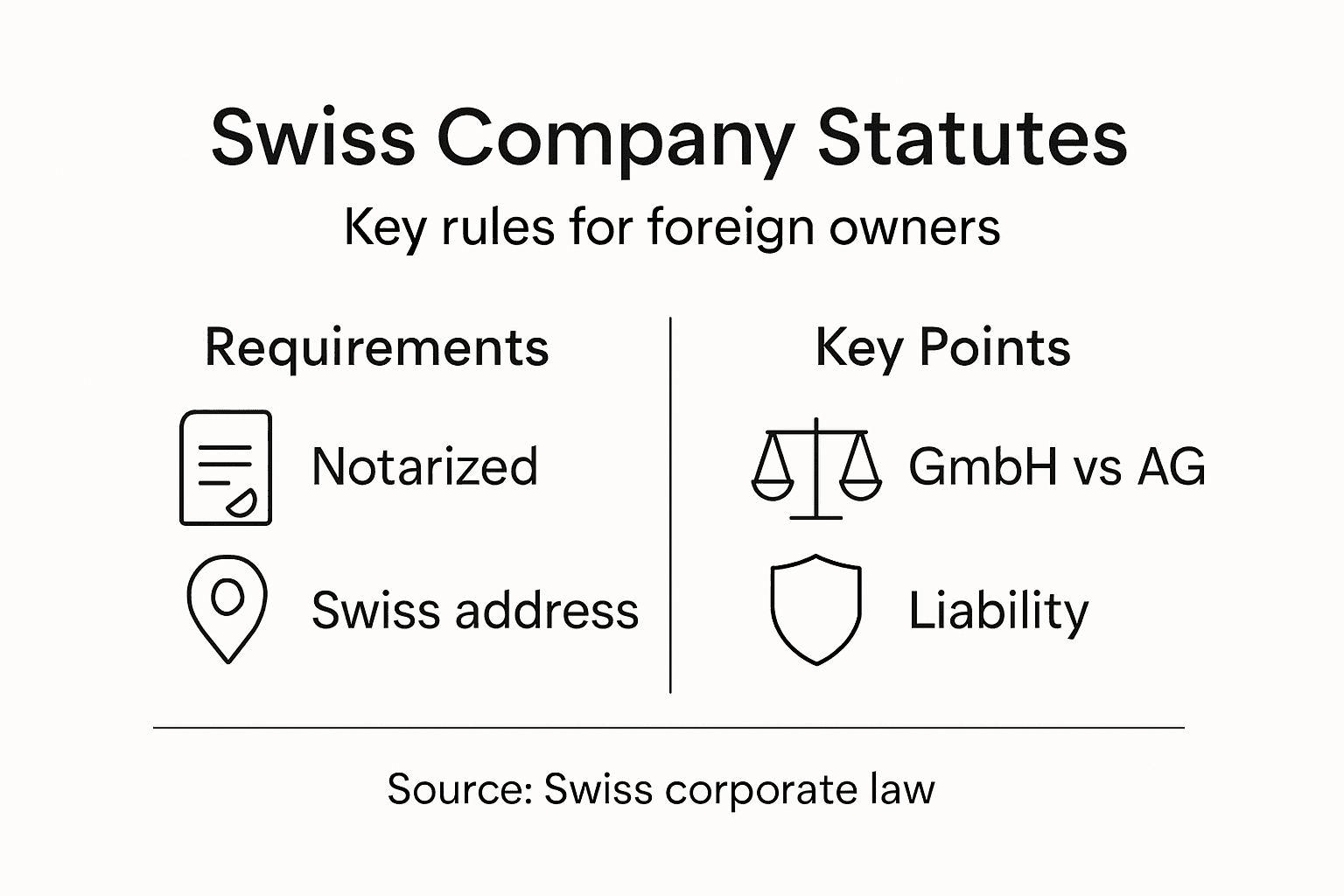 Infographic outlining Swiss company statute basics