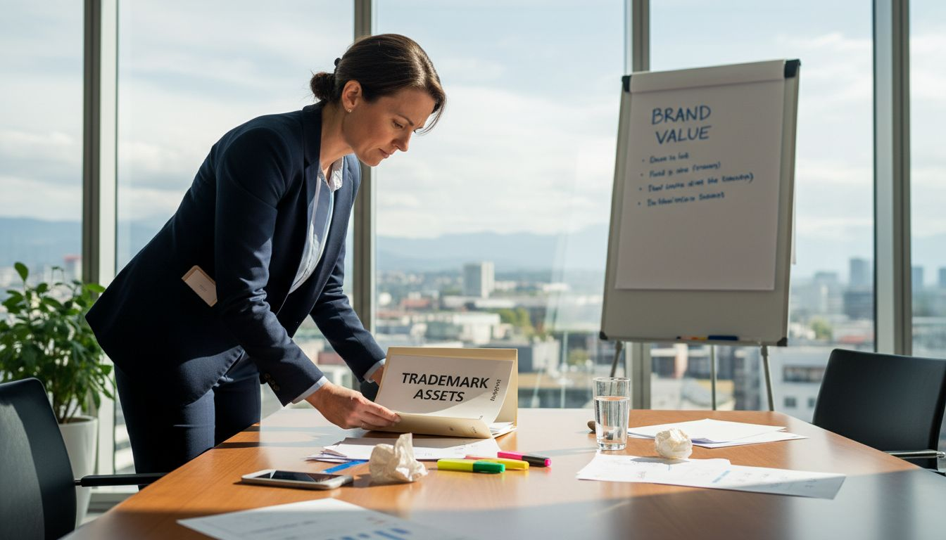 Legal assistant signing trademark forms in Swiss office