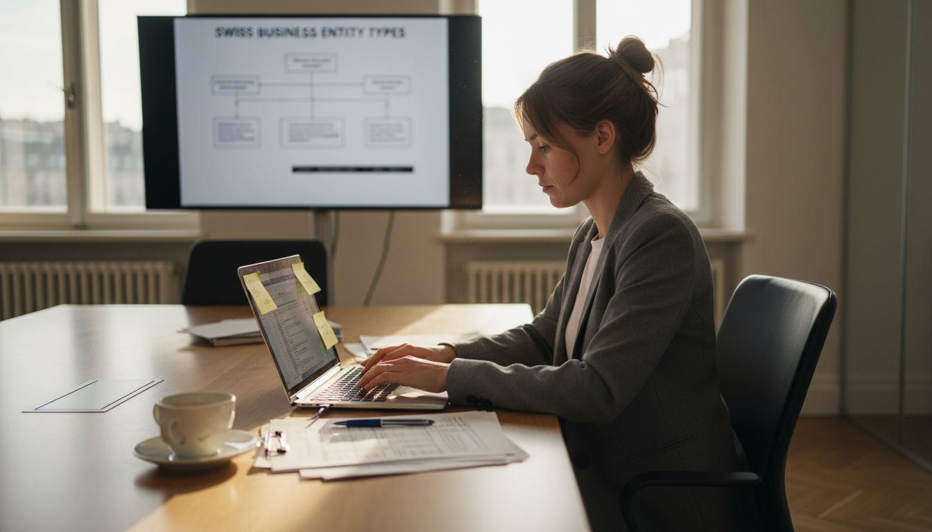 Entrepreneur reviewing Swiss business paperwork