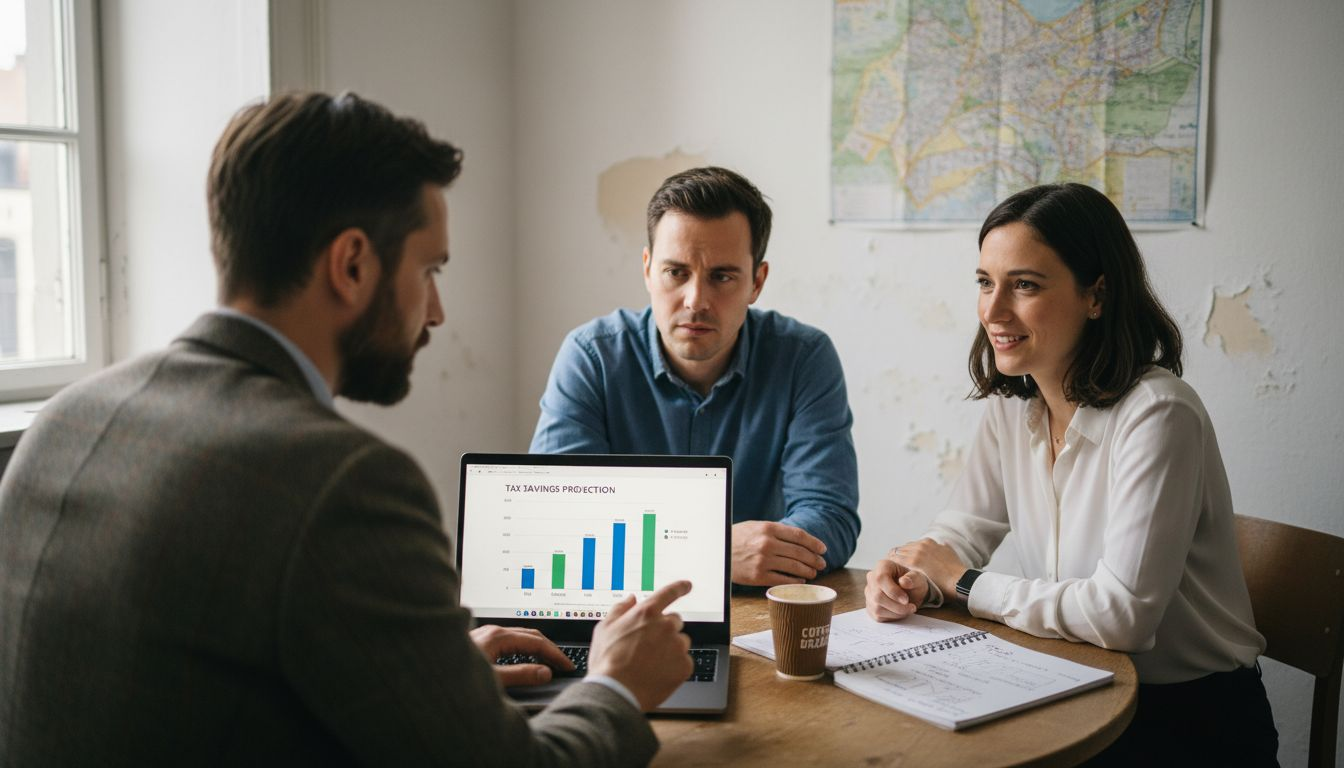 Swiss advisor consulting with investors at table