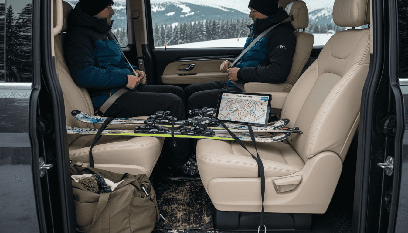 VIP transfer van interior with gear and passengers