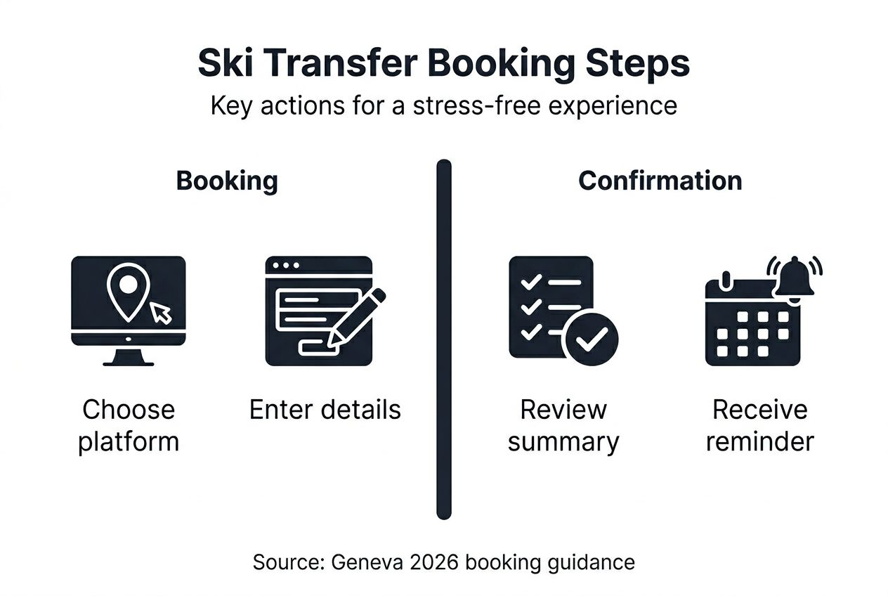 Infographic summarizing ski transfer booking steps