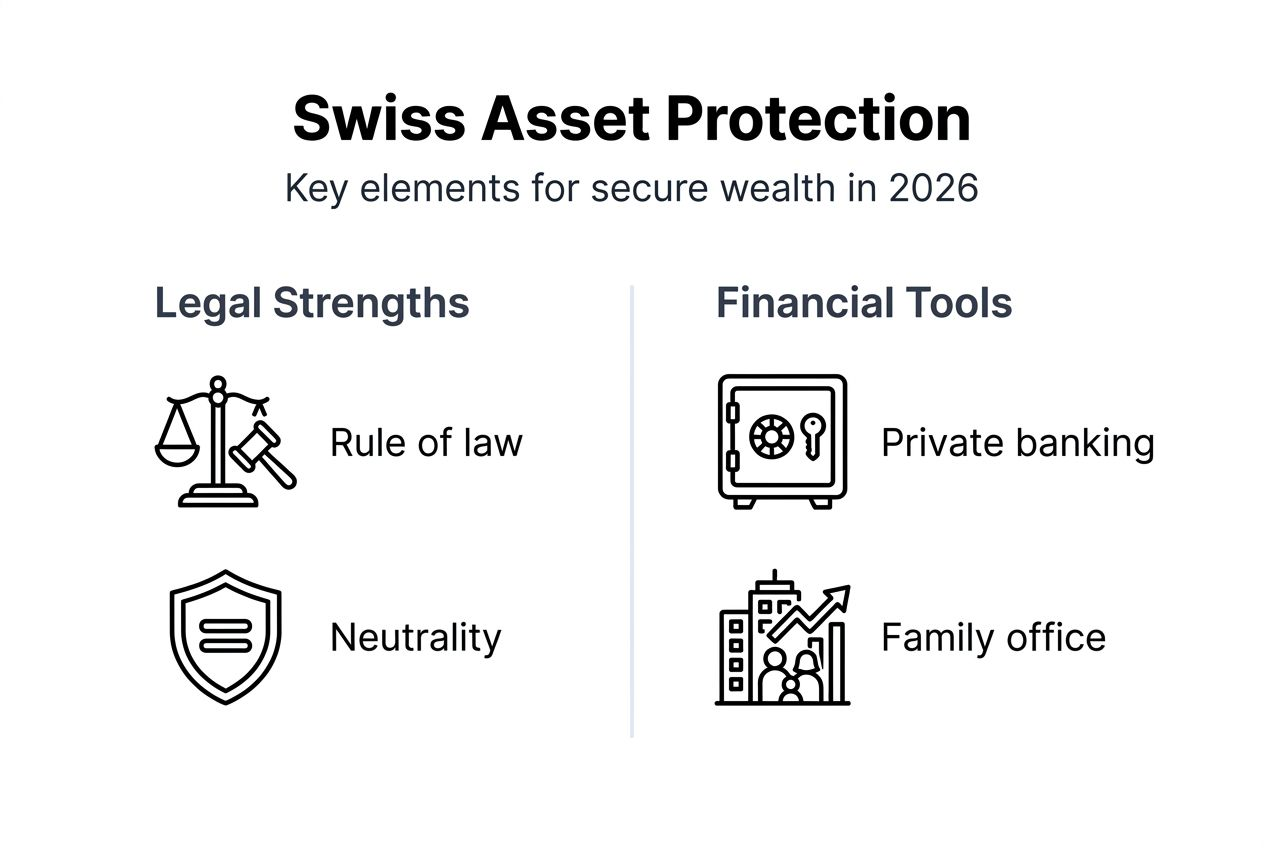 Infographic showing Swiss asset protection features