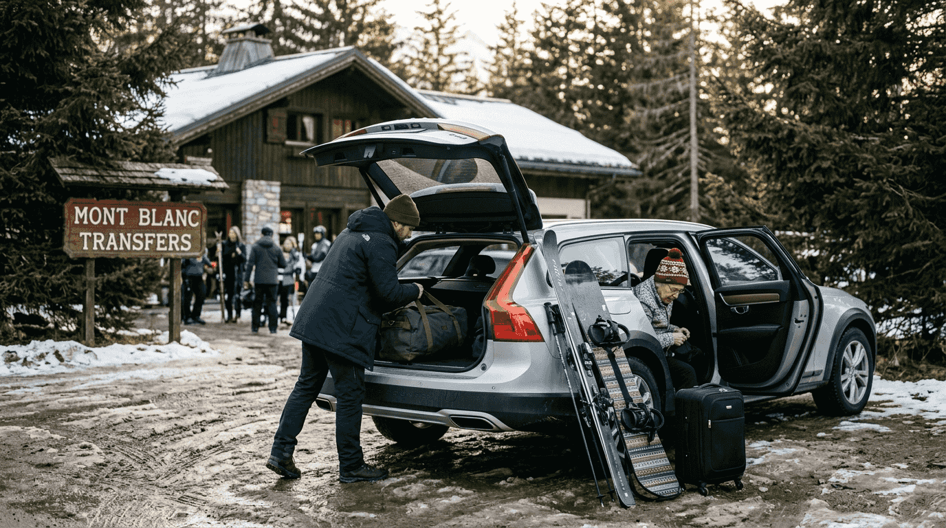 Driver loading ski gear for private transfer