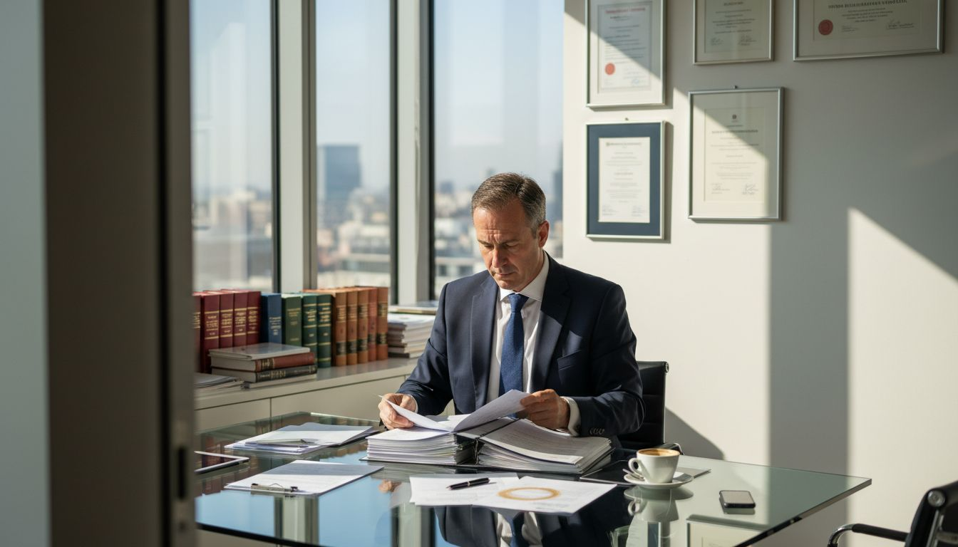 Swiss businessman reviewing company formation documents