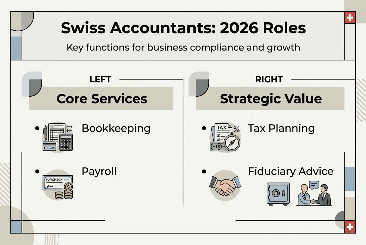Infographic showing Swiss accountant roles and services