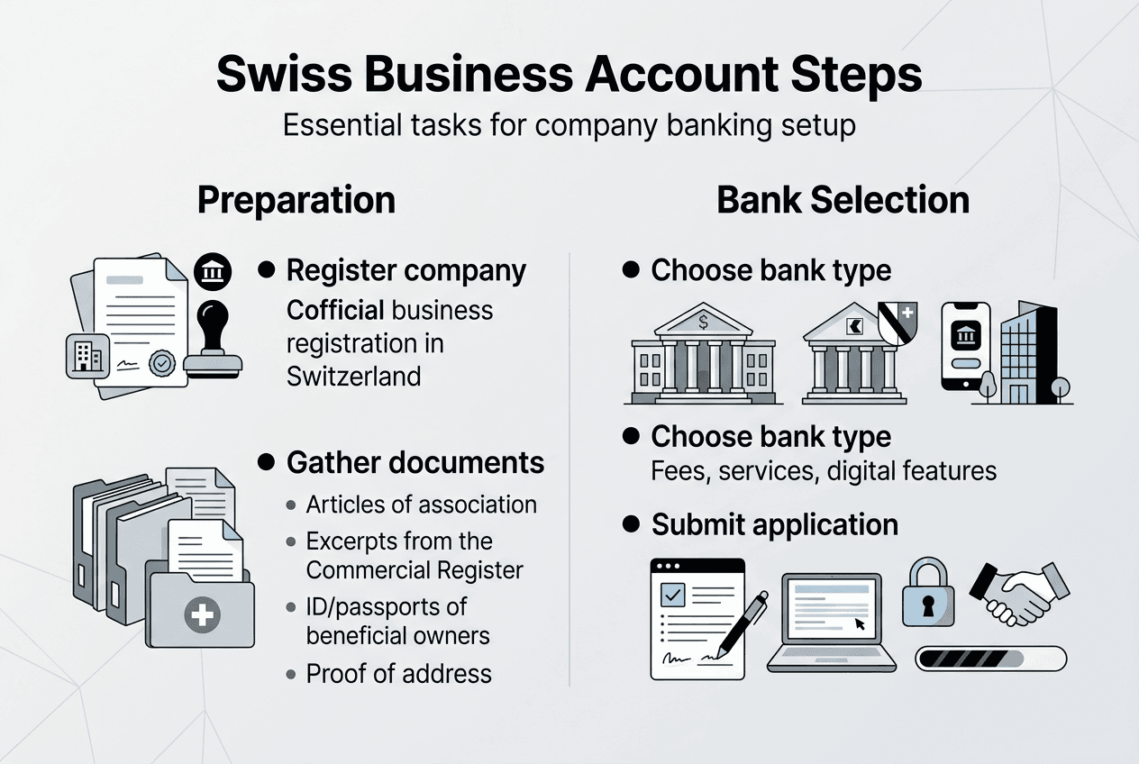 Infographic showing Swiss business account process