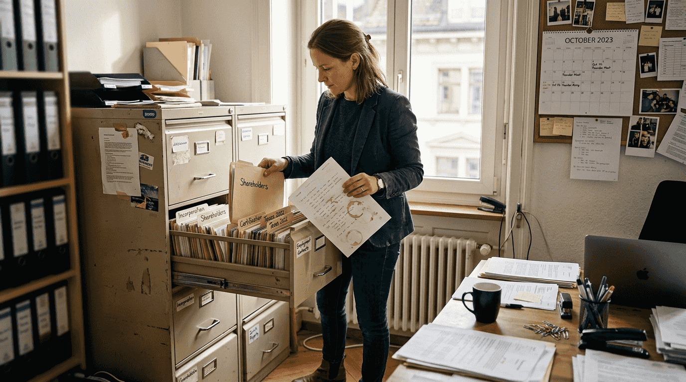 Entrepreneur collecting company documents Switzerland