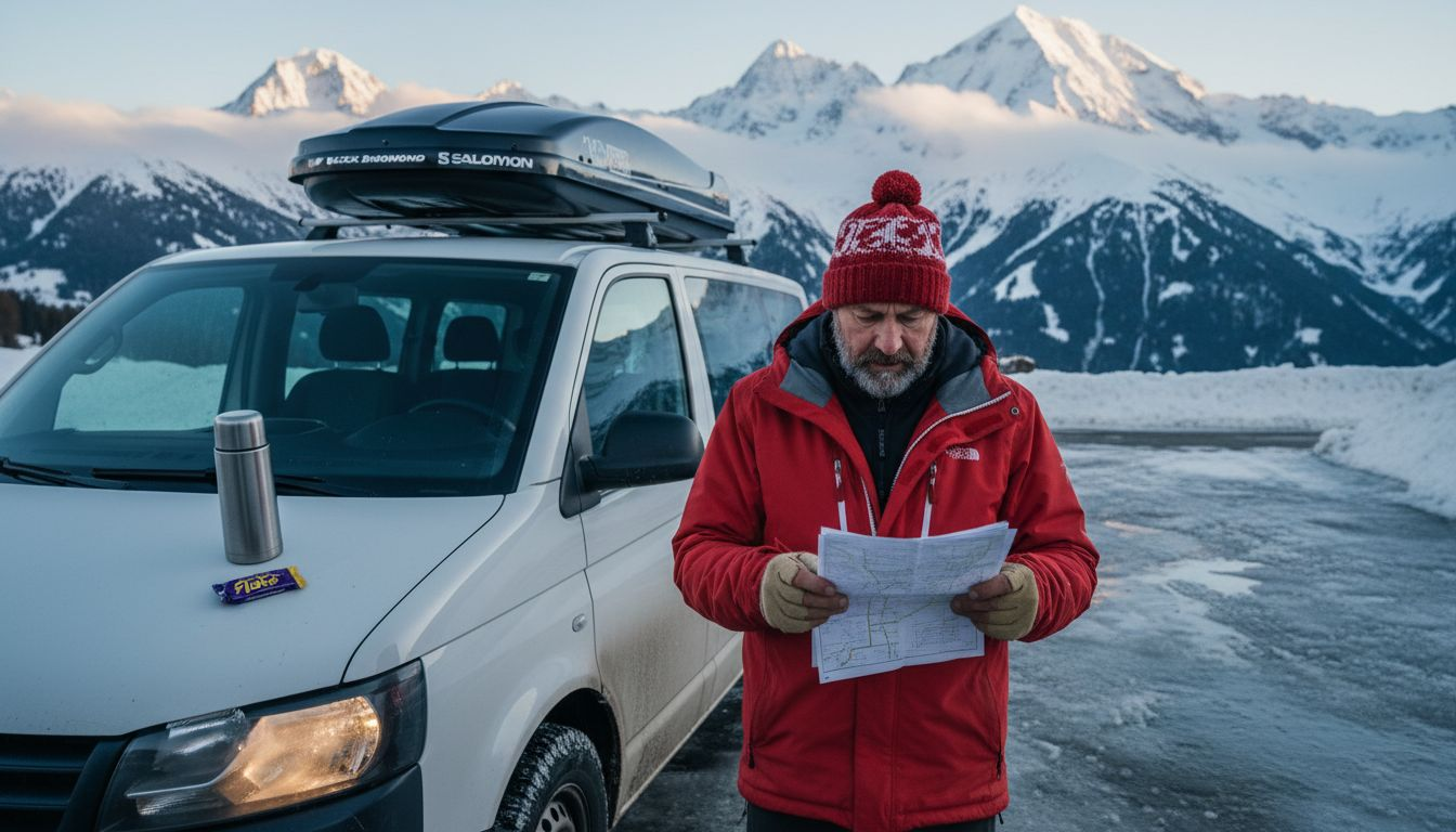 Ski transfer driver next to van in Alps