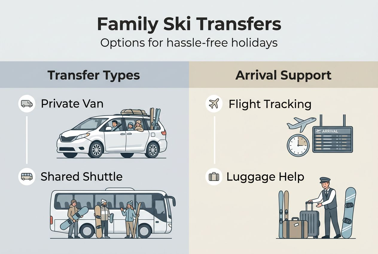 Infographic of family ski transfer options and support
