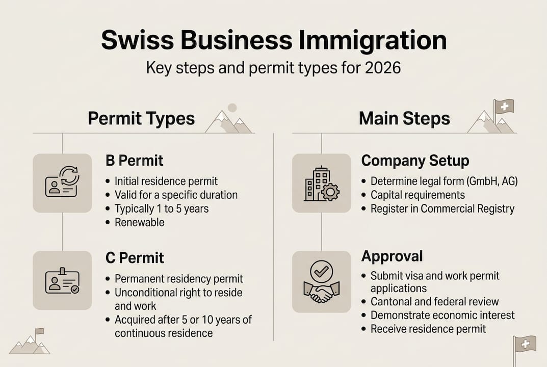 Infographic overview Swiss entrepreneur permit steps
